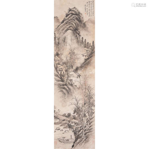 SHI XI: INK ON PAPER PAINTING 'MOUNTAIN SCENERY'