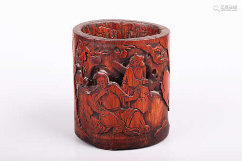 BAMBOO CARVED BRUSH POT