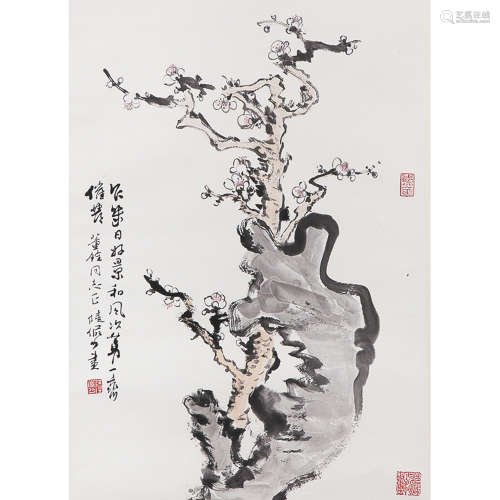 LU YANSHAO: INK AND COLOR ON PAPER PAINTING 'PLUM FLOWERS'