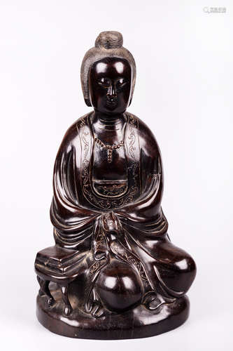 HONGMU WOOD CARVED GUANYIN FIGURE