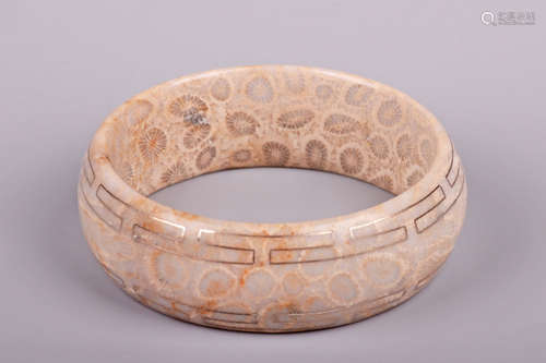 CORAL BANGLE WITH INLAID SILVER