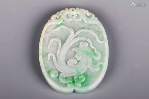 JADEITE CARVED 'DRAGON & PHOENIX' PLAQUE