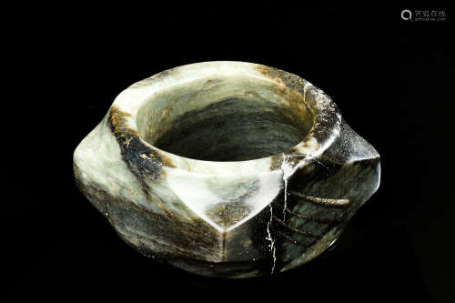 YELLOW-BROWN AND CELADON-BLACK JADE CONG