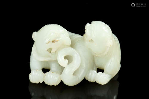 JADE CARVED 'MYTHICAL BEASTS' ORNAMENT