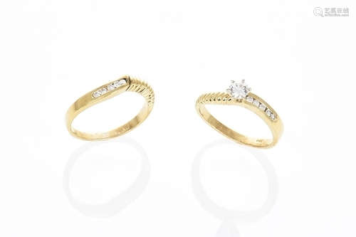 PAIR OF 14K YG DIAMOND RINGS