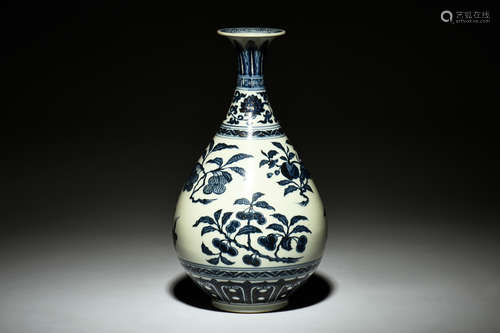 BLUE AND WHITE 'FRUITS' VASE