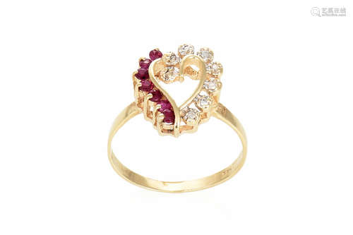 14K YG DIAMOND AND RUBY RING