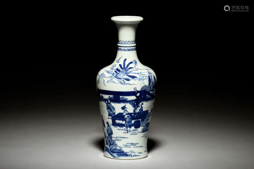 BLUE AND WHITE 'EIGHT IMMORTALS' BOTTLE VASE