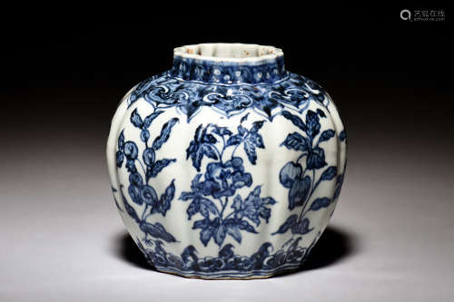 BLUE AND WHITE LOBED JAR