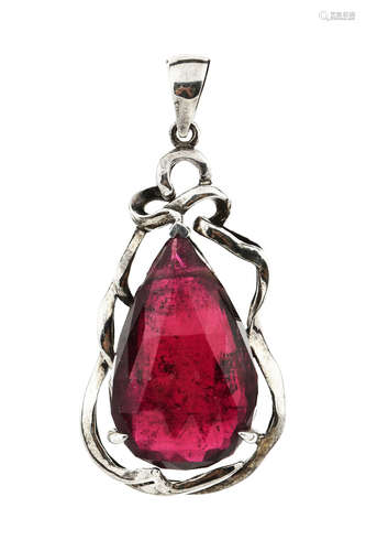 SILVER ENCASED GARNET PENDANT