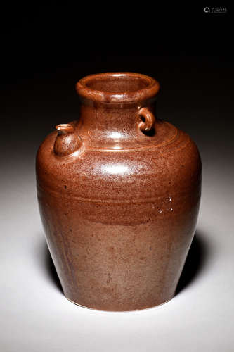 BROWN GLAZED EWER WITH HANDLES