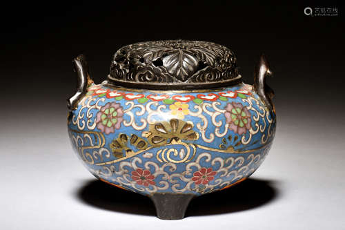 CLOISONNE ENAMELED TRIPOD CENSER WITH COVER