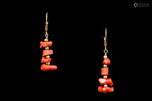 14K YG RED CORAL EARRINGS