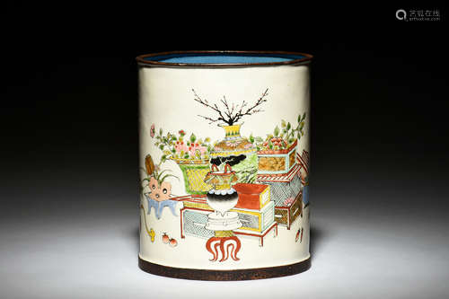 CLOISONNE ENAMELED BRUSH POT