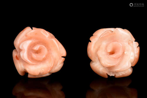 14K YG CORAL CARVED EARRINGS