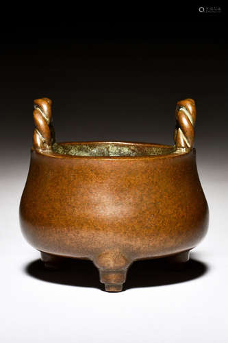 BRONZE CAST TRIPOD CENSER WITH HANDLES