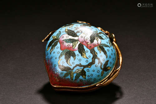 CLOISONNE ENAMELED PEACH SHAPED COVER BOX