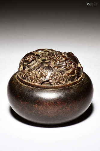 BRONZE CAST CENSER WITH COVER