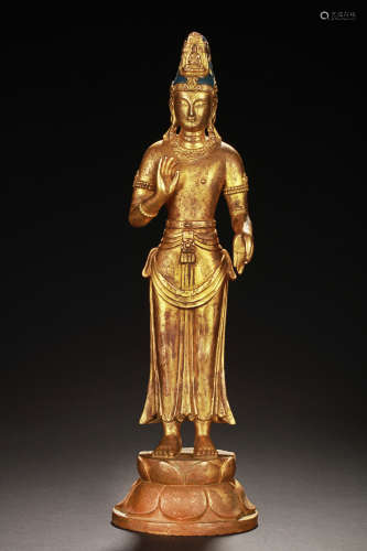 GILT BRONZE STANDING AVALOKITESHVARA FIGURE