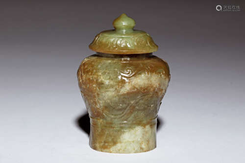 HETIAN JADE CARVED BOTTLE VASE WITH COVER