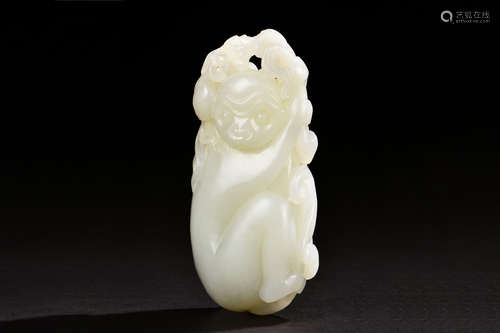 WHITE JADE CARVED 'MONKEY' FIGURE