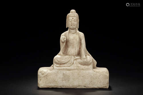 STONE CARVED SEATED GUANYIN FIGURE