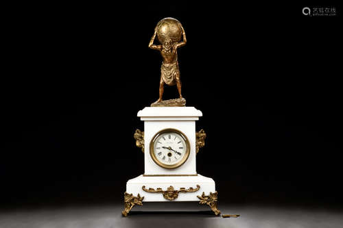 FRENCH GILT AND MARBLE ATLAS CLOCK