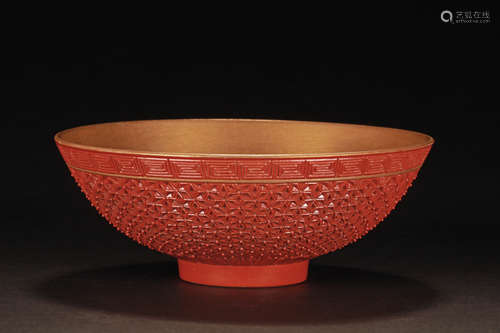 CINNABAR LACQUER STYLE GLAZED PORCELAIN BOWL