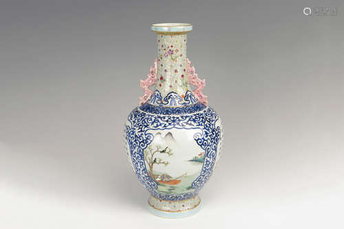 BLUE AND WHITE AND FAMILLE ROSE VASE