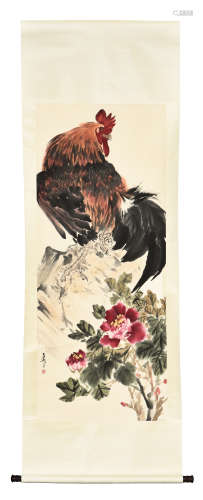 WANG XUETAO: INK AND COLOR ON PAPER PAINTING 'ROOSTER'
