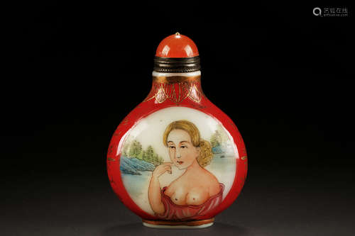 FAMILLE ROSE 'WESTERN LADY' SNUFF BOTTLE