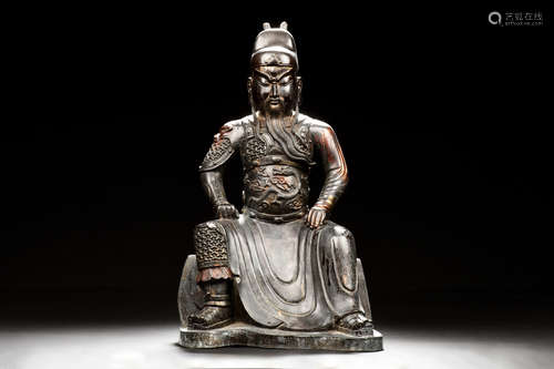 BRONZE CAST GUAN YU SEATED FIGURE