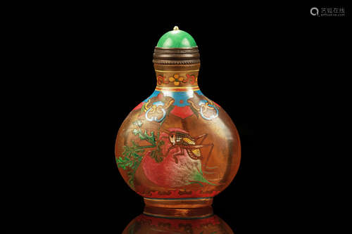 GLASS AND PAINTED 'INSECTS' SNUFF BOTTLE