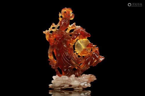 AGATE CARVED CELESTIAL LADY FIGURE WITH CRYSTAL STAND