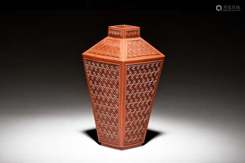 YIXING ZISHA RECTANGULAR BOTTLE VASE