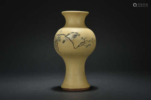 YIXING ZISHA 'BIRDS' BOTTLE VASE