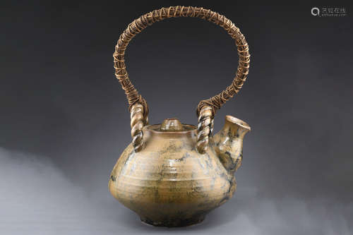 LARGE JAPANESE STYLE TEAPOT WITH RATTAN HANDLE