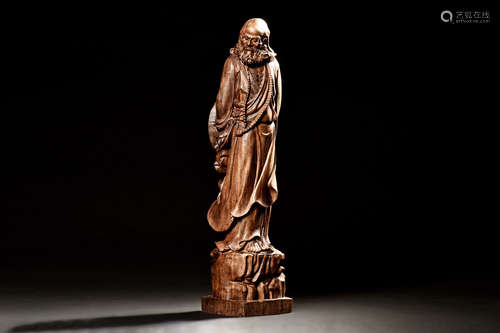 AGARWOOD CARVED 'BODHIDHARMA' FIGURE