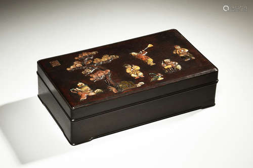 APPLIQUE INLAID ZITAN WOOD RECTANGULAR BOX