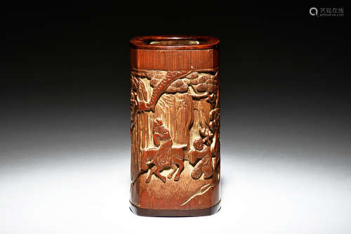 ZHI RUO: BAMBOO RELIEF CARVED BRUSH POT