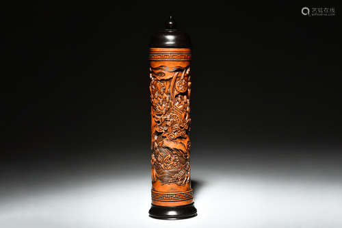 HUANGYANGMU WOOD CARVED INCENSE HOLDER