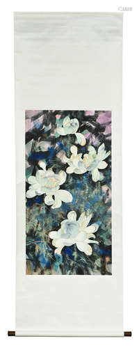 HUANG YONGYU: INK AND COLOR ON PAPER PAINTING 'FLOWERS'