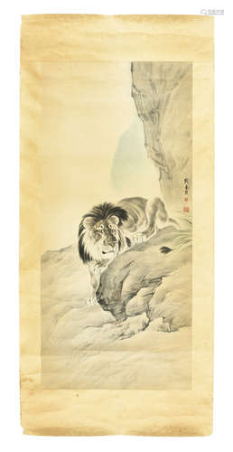 LIU KUILING: INK ON PAPER PAINTING 'LION'