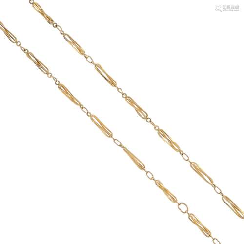 A 9ct gold necklace. The fancy-link chain, with spring-ring clasp. Import marks for Sheffield, 1993.