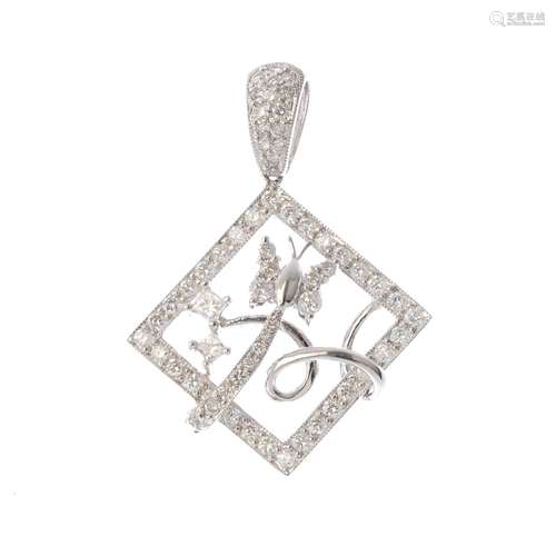 An 18ct gold diamond pendant. Of openwork design, the brilliant-cut diamond butterfly, within a