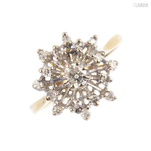 A diamond cluster ring. Of openwork design, the brilliant-cut diamond with single-cut diamond