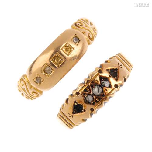 Two late Victorian gold dress diamond rings. To include an 18ct gold rose-cut diamond ring with