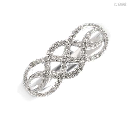 A 9ct gold diamond dress ring. Of openwork woven design, set throughout with single-cut diamonds,