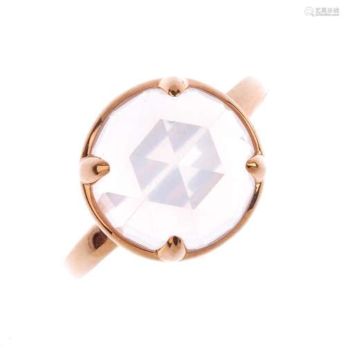 FIORELLI - a 9ct gold rose quartz ring. The circular-shape rose quartz, with tapered shoulders.