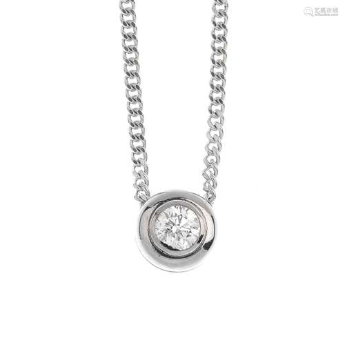 An 18ct gold diamond pendant. The brilliant-cut diamond, with wide collet mount, suspended from an